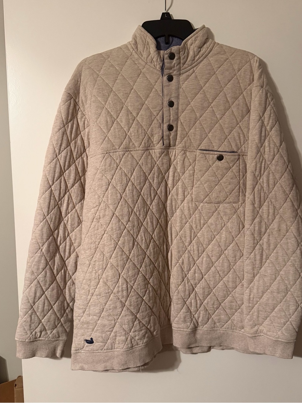 Southern Marsh Quilted Quarter button Neck Sweater - Light Beige